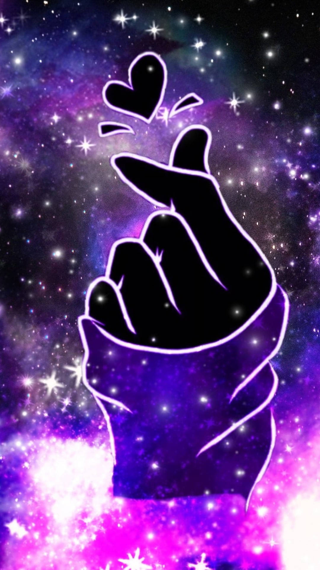 Mørk Galakse Saranghae Finger Hjerte Wallpaper