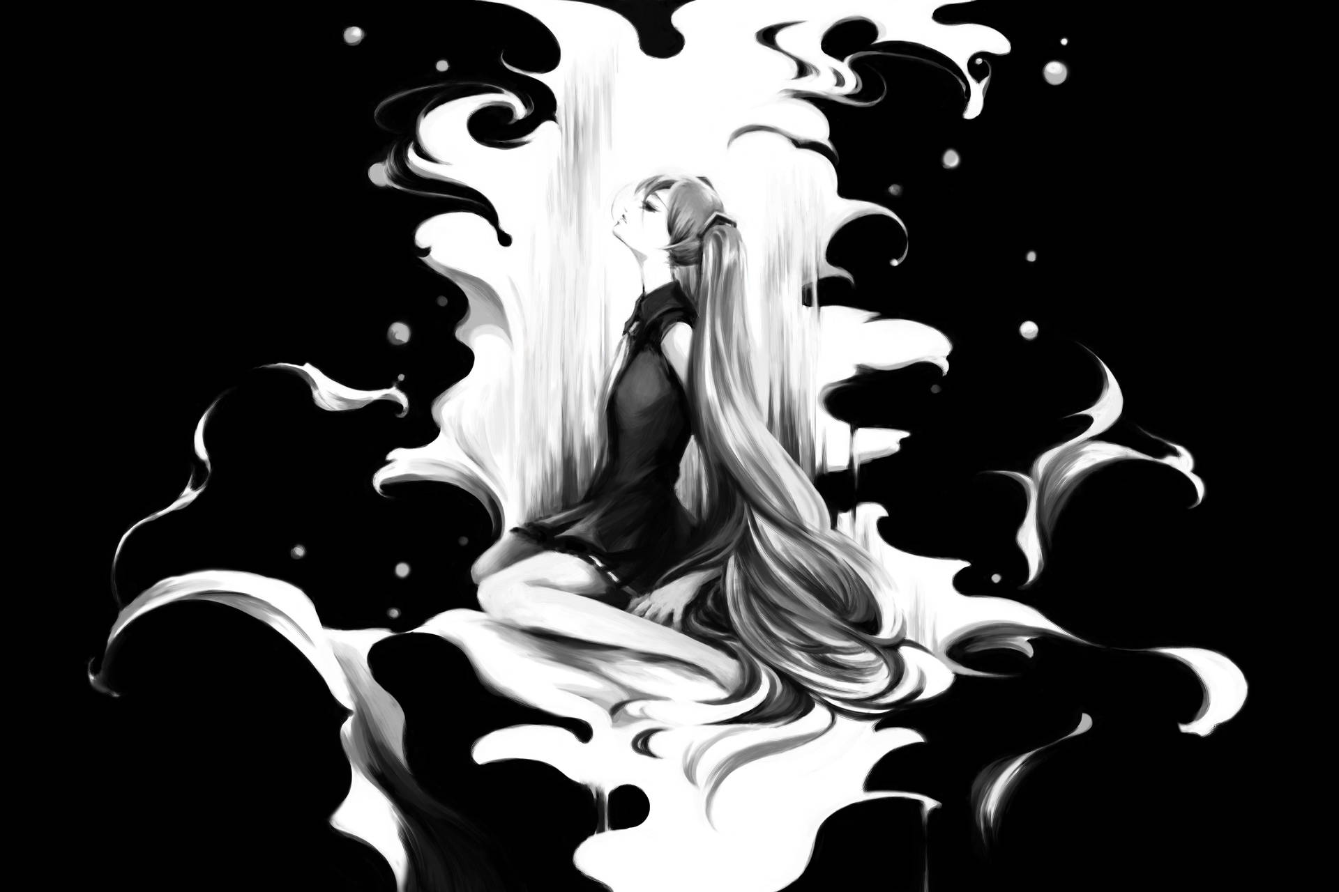 Dark Girl On Abstract White Smoke Wallpaper
