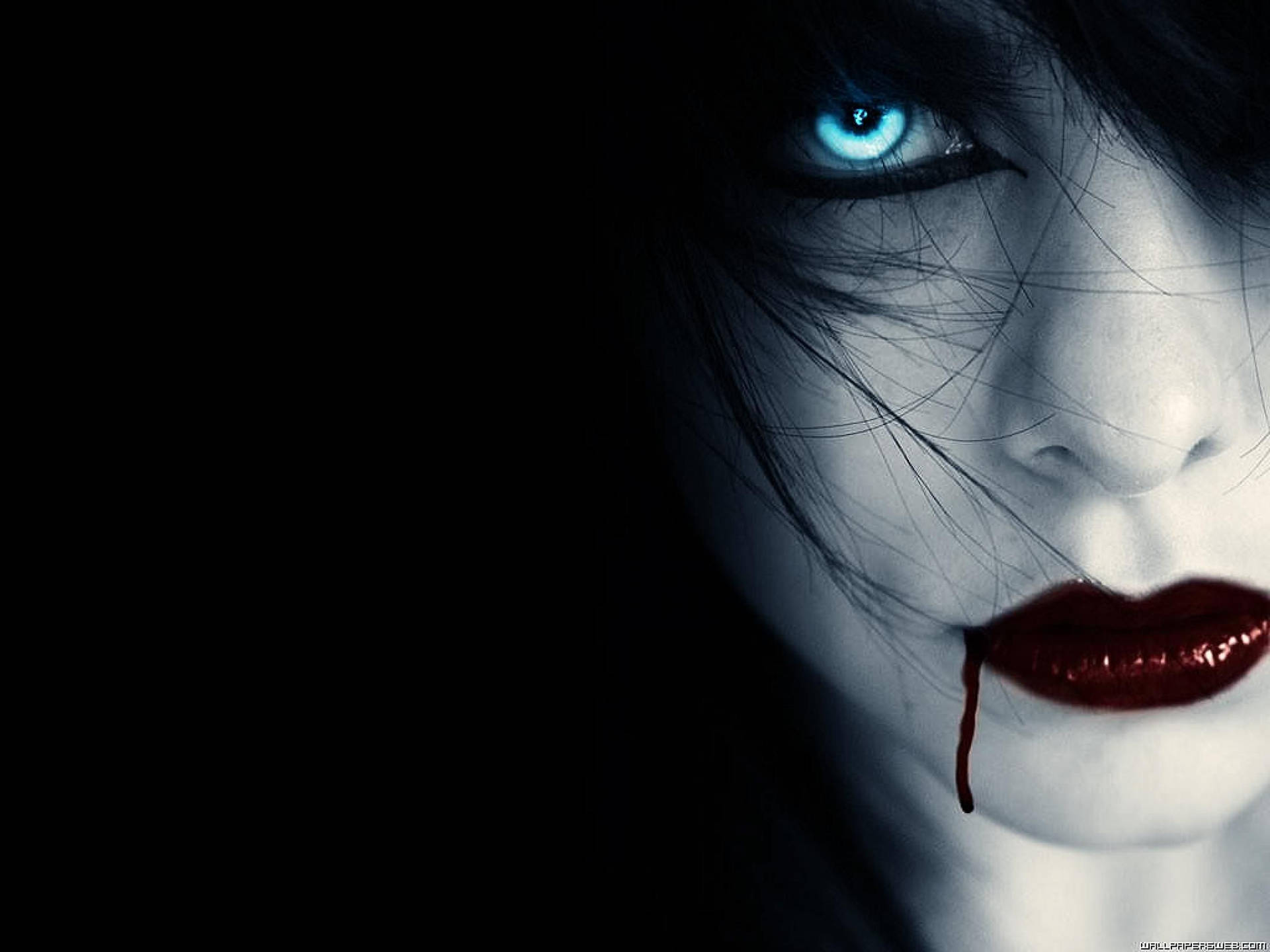 Intriguing Dark Girl with Bold Blood-Red Lips Wallpaper
