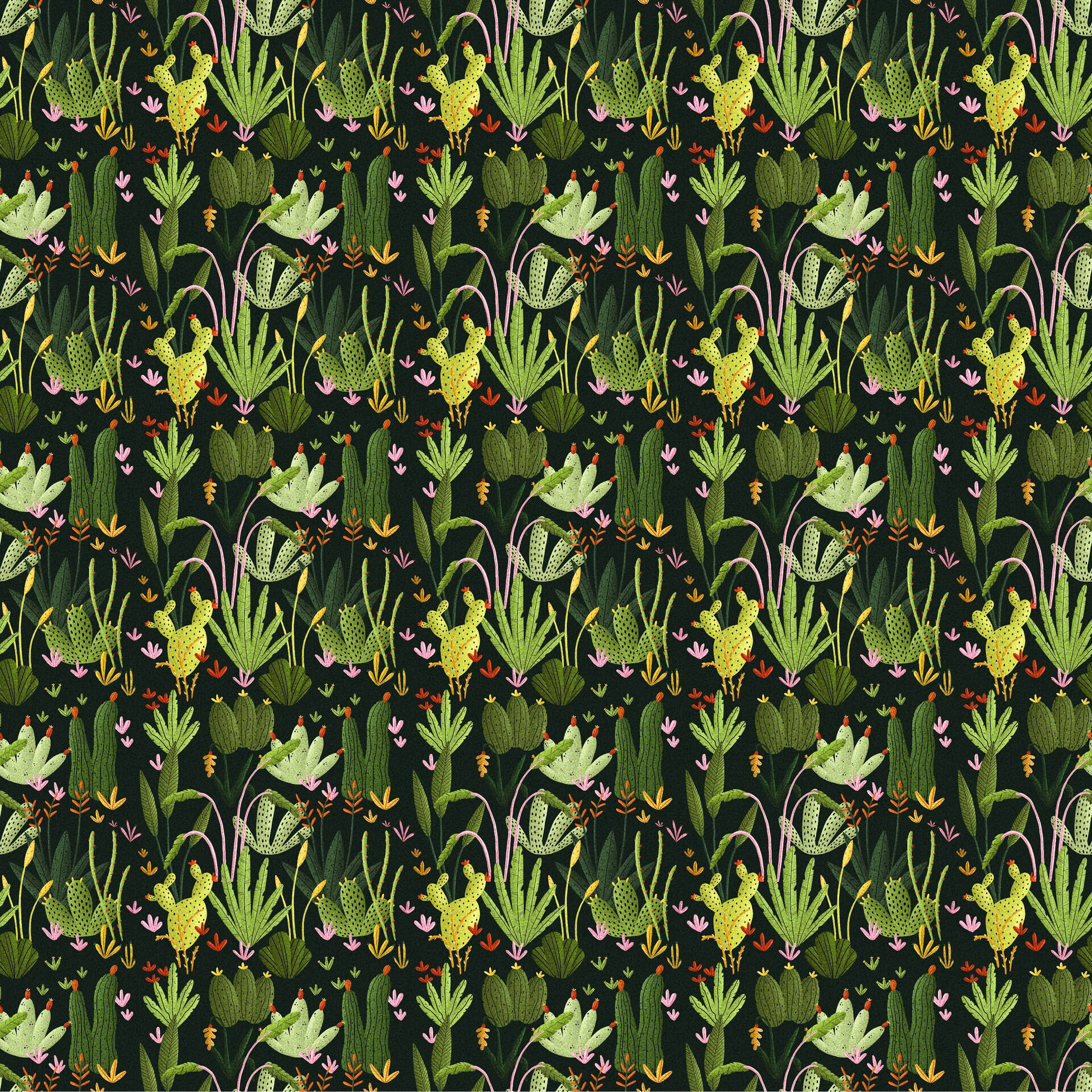 Explore Your Wild Side with the Dark Girly Vintage Cactus Pattern Wallpaper