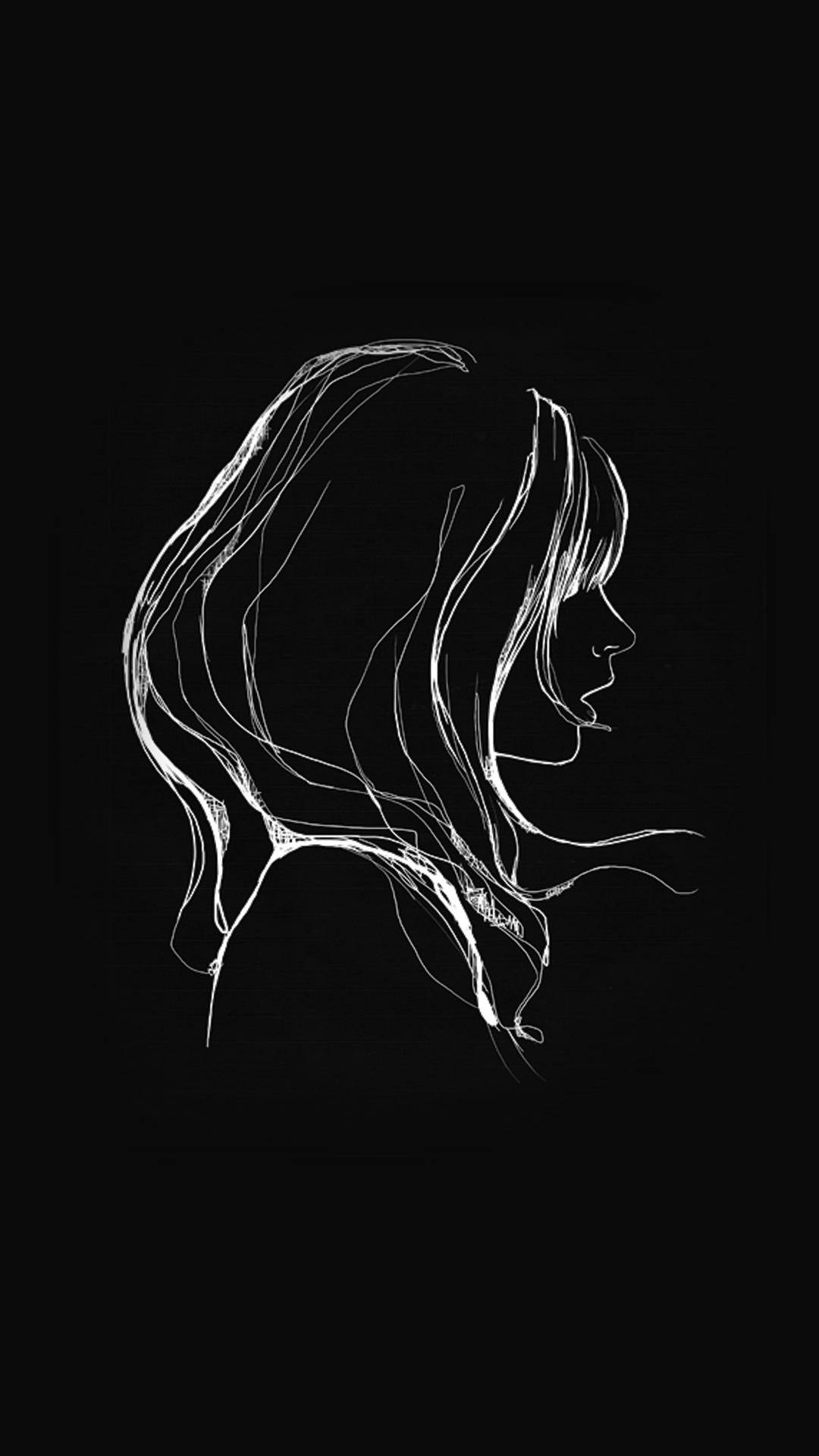 Dark Girly Woman Side Profile Sketch Wallpaper