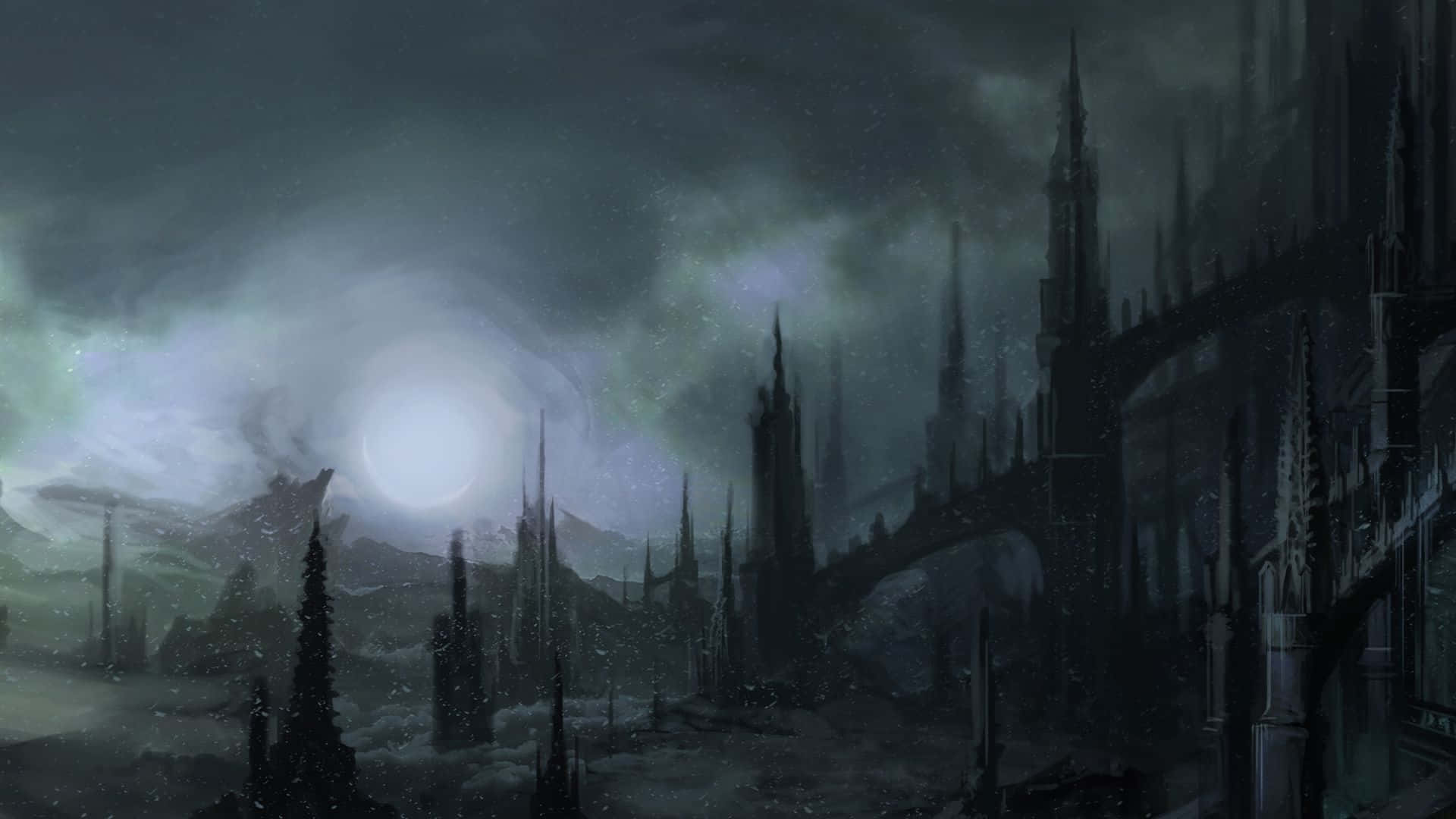 Mysterious Dark Gothic Castle in Moonlight Wallpaper