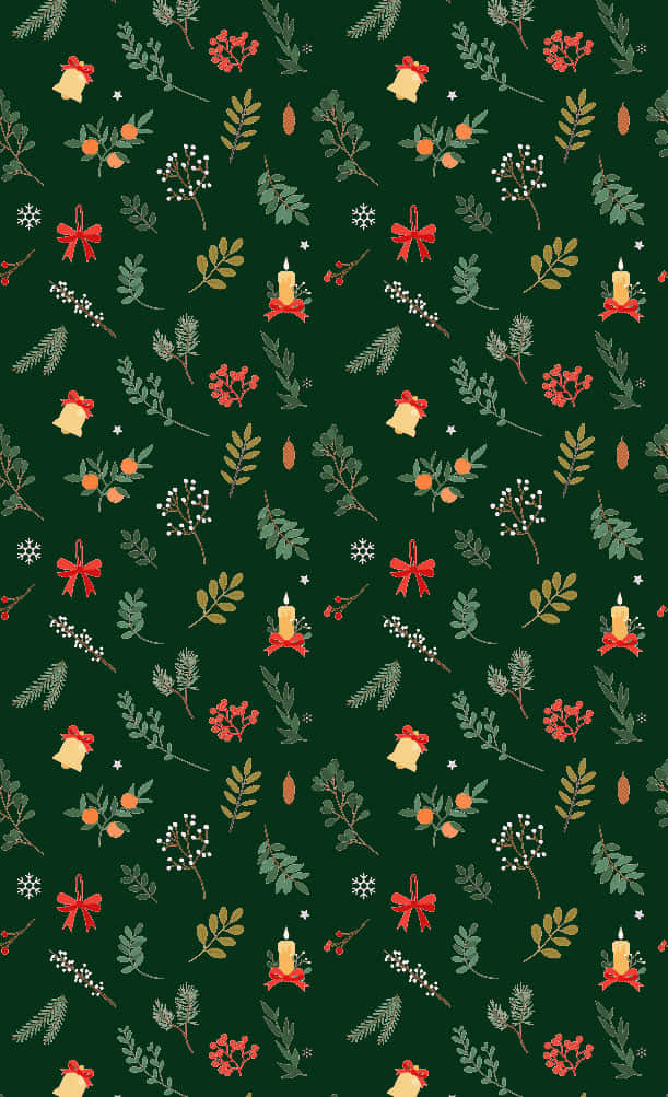 Dark green, snow-covered Christmas tree blanketed in holiday lights Wallpaper