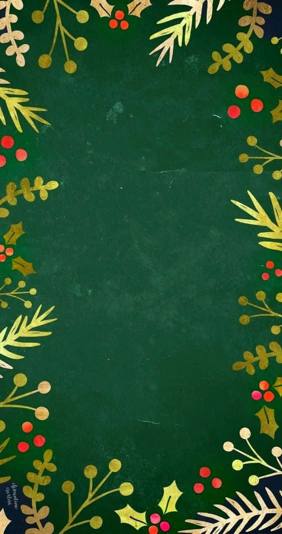 Christmas Decor Bordered On Dark Green Wallpaper