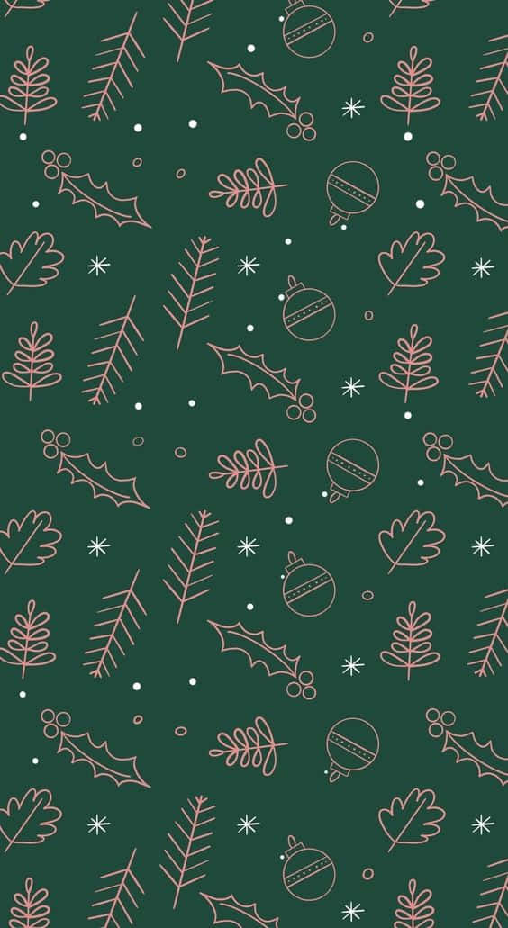 Lyserød Julepynt På Mørkegrøn Baggrund Wallpaper