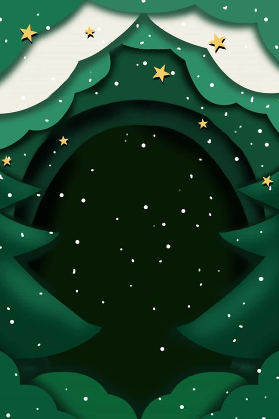 Dark Green Snowy And Starry Christmas Wallpaper