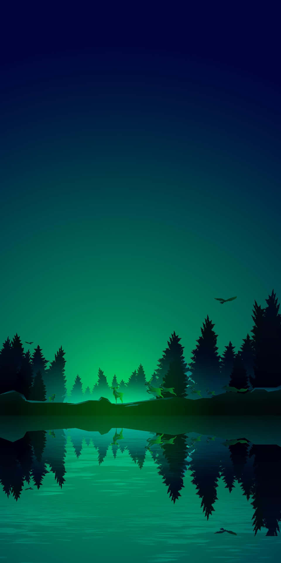 Unimponente Bosque De Relajante Paisaje Verde Oscuro. Fondo de pantalla