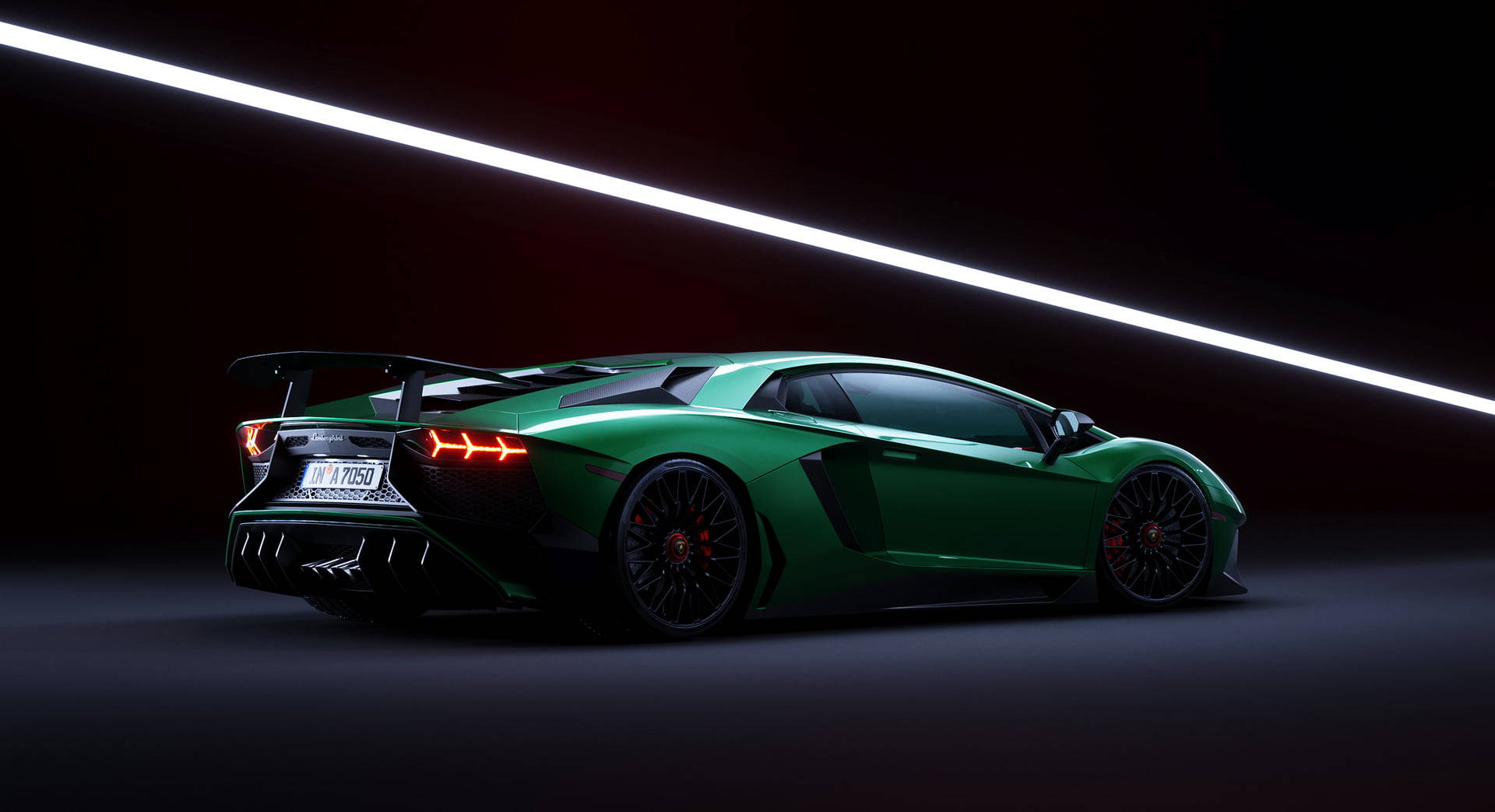 Mørkegrøn Lamborghini 3D Bil Tapet Wallpaper