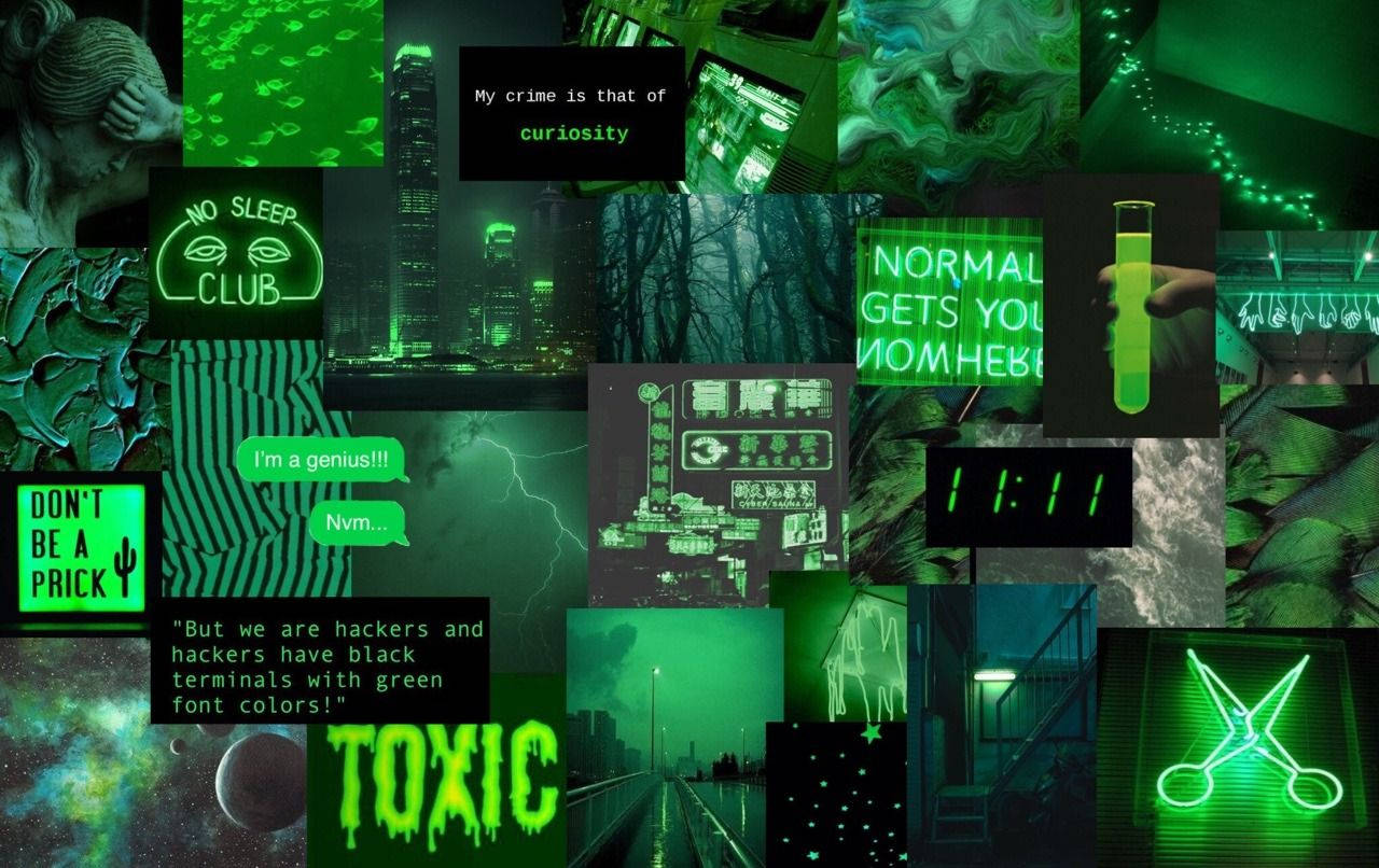 Download Dark Green Theme Aesthetic Collage Laptop Wallpaper ...