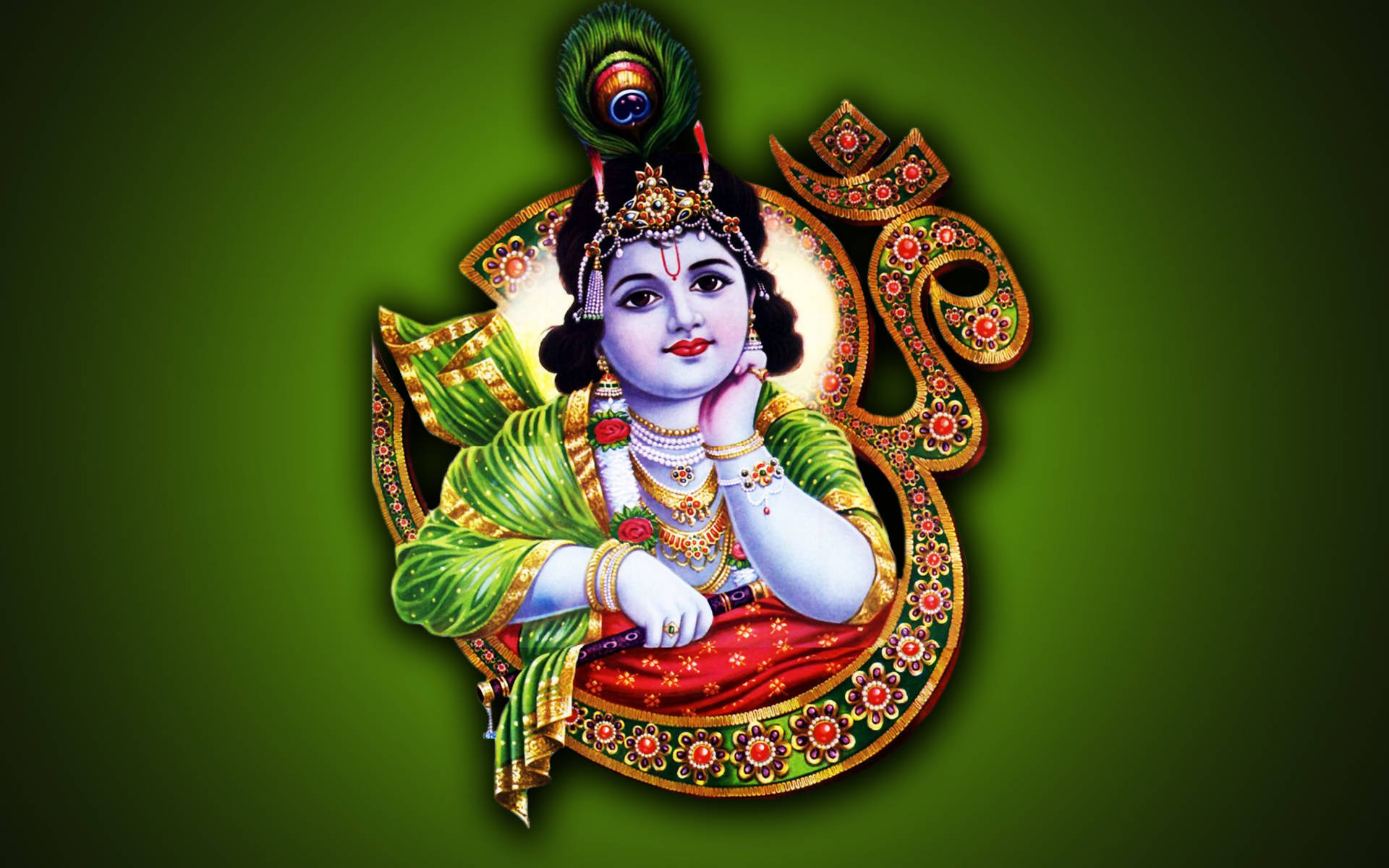 Dark Green-themed Bal Krishna Desktop Wallpaper