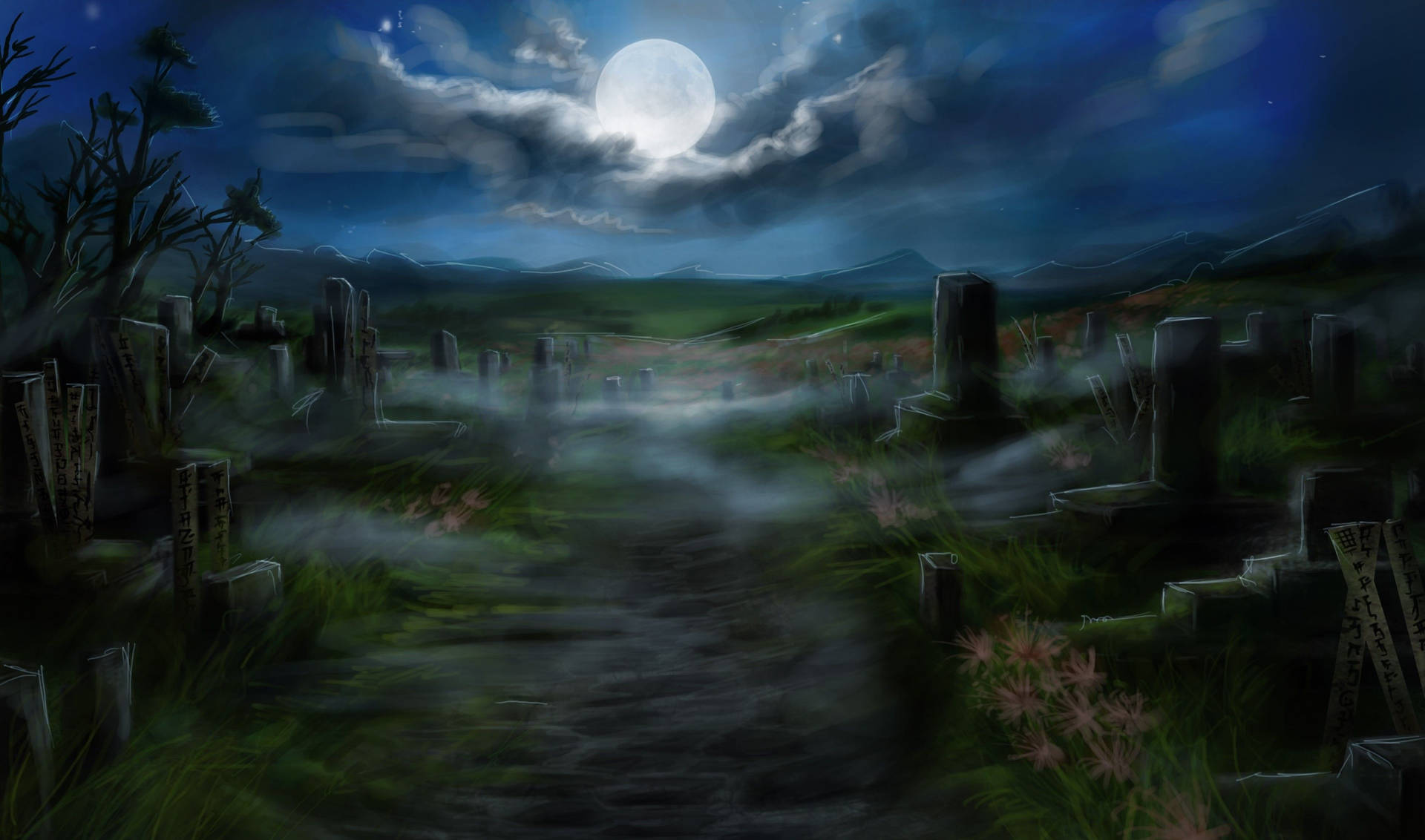 Dark Halloween Graveyard