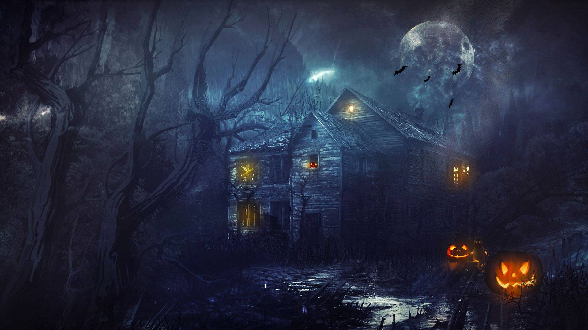Dark Halloween Haunted House Wallpaper