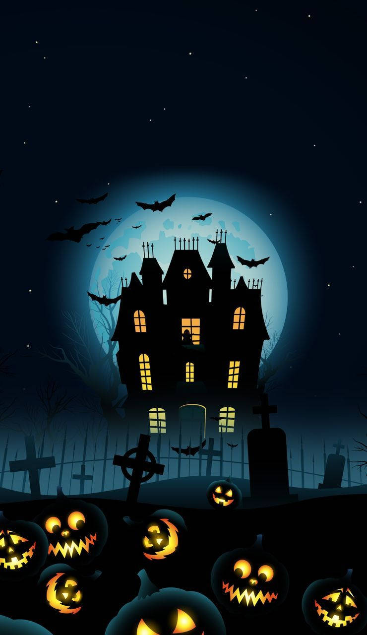 Dark Halloween Mansion Cartoon Wallpaper