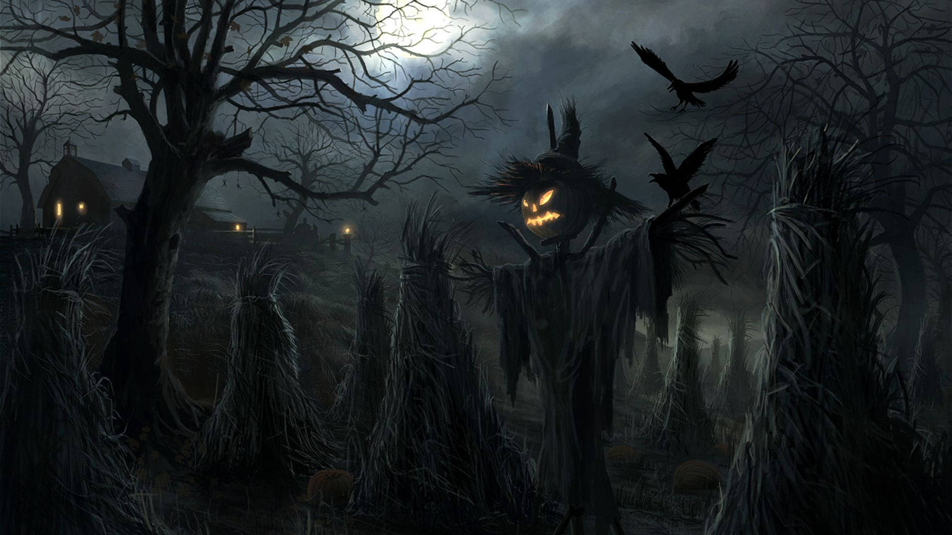 Dark Halloween Night Scarecrow