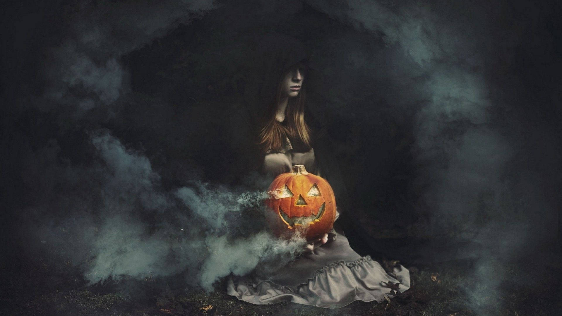 Dark Halloween Pumpkin Girl Wallpaper