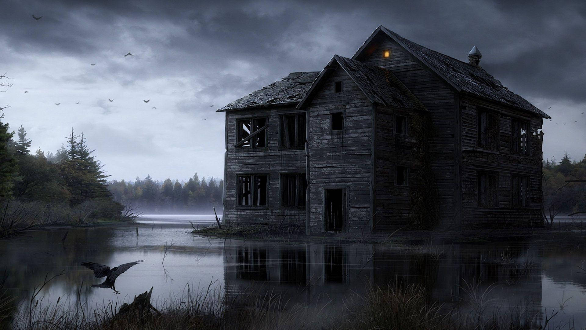 Dark Haunted House On Lake Wallpaper