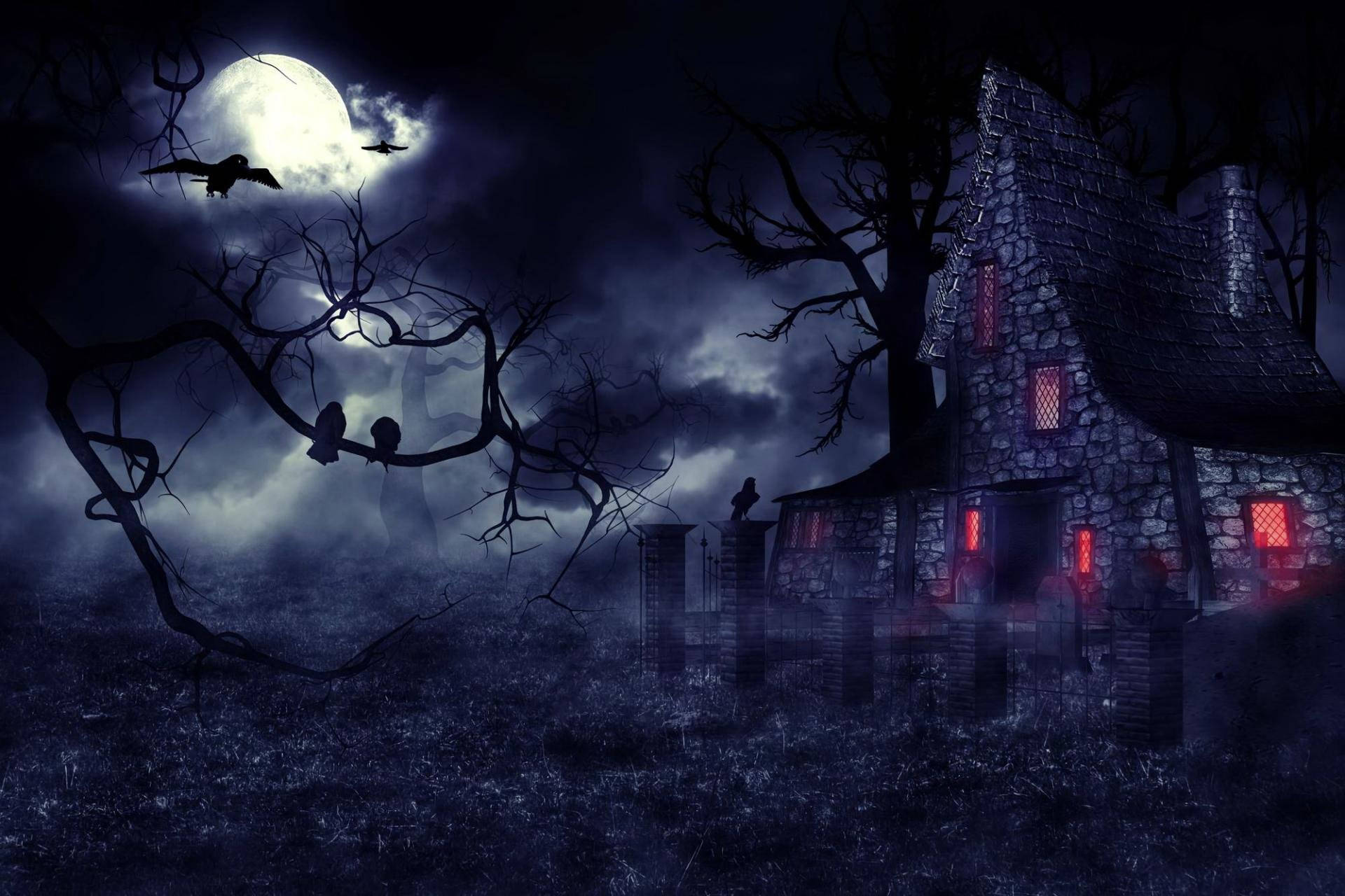 Spooky Monster House in the Night Wallpaper