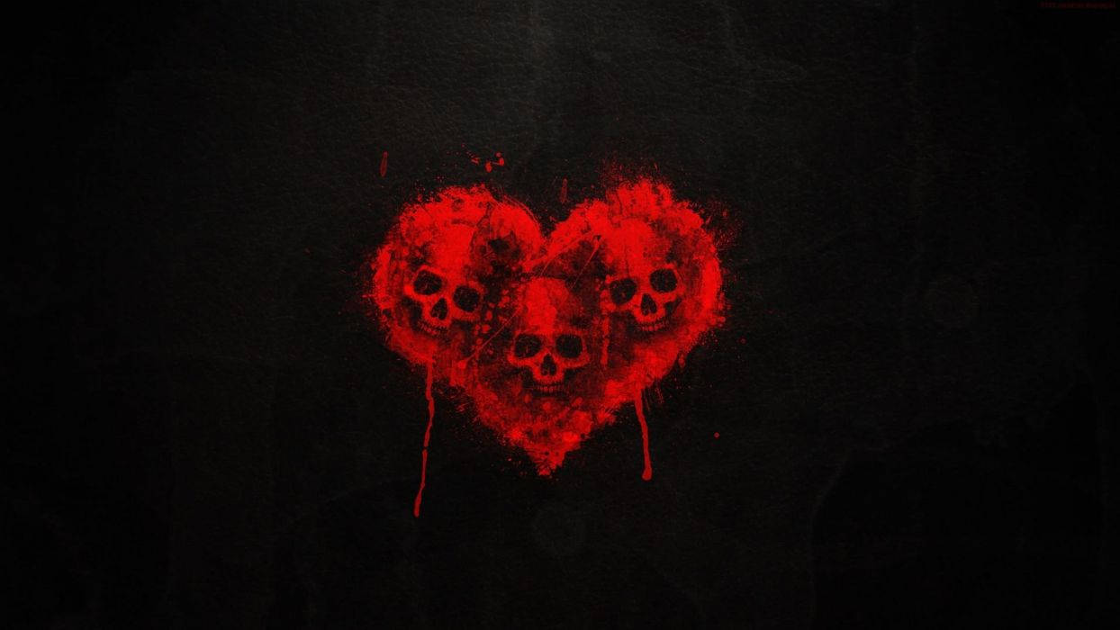 Dark Heart With Three Skulls Wallpaper
