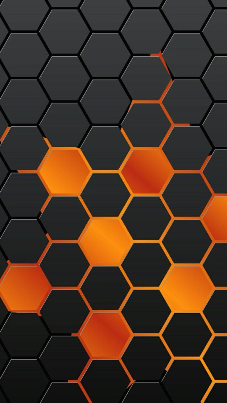 Stylish Dark Honeycomb Display on an Orange Phone Wallpaper