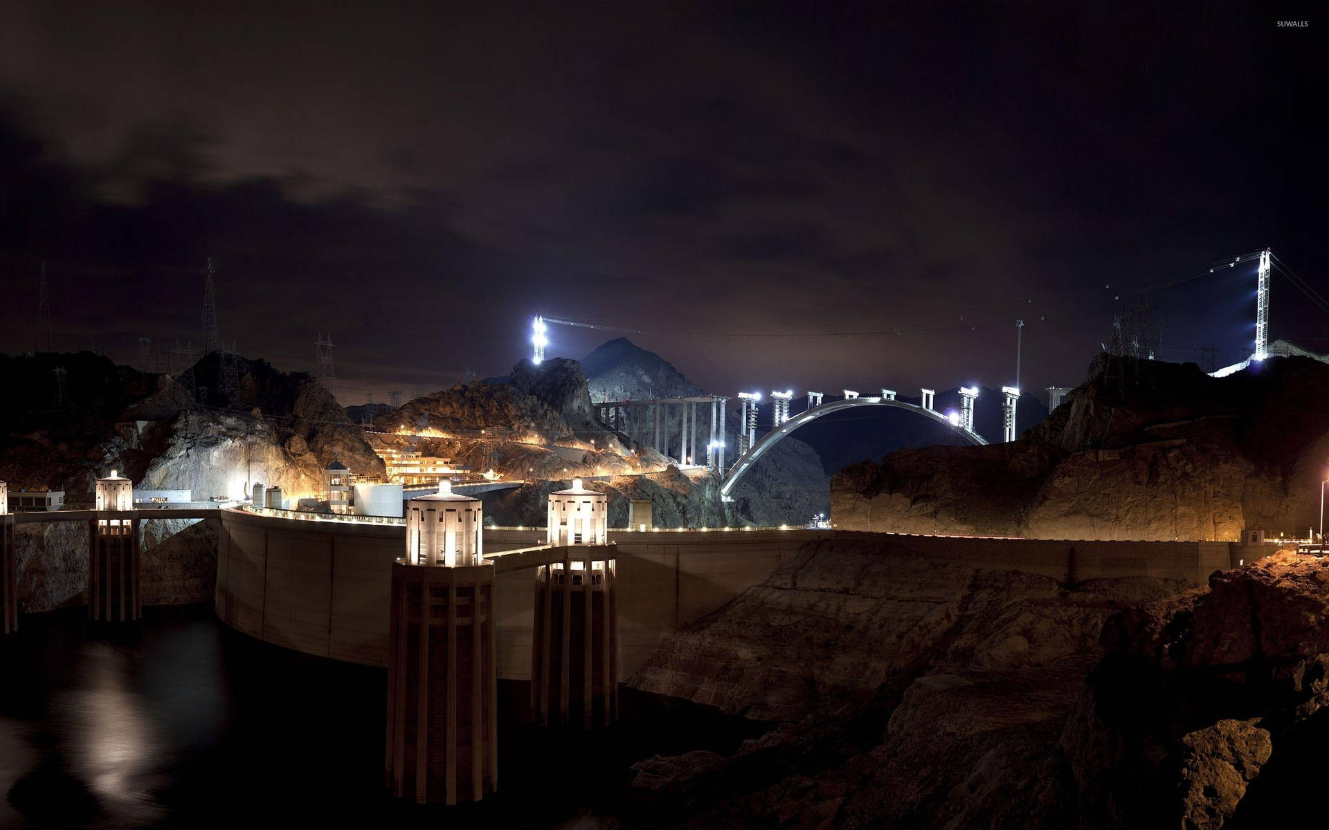 Hooverdam De Noche En La Oscuridad. Fondo de pantalla