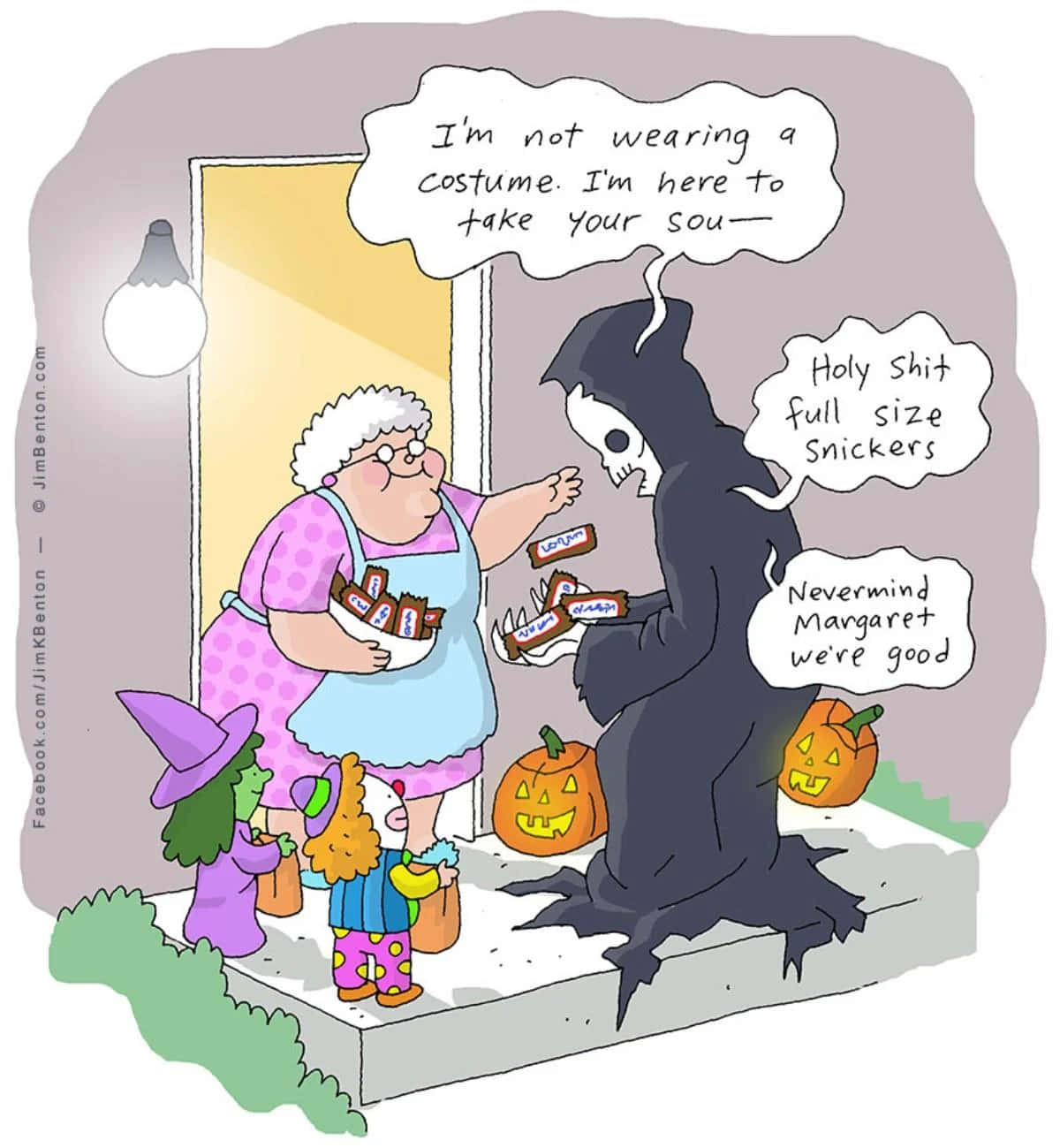 Dibujosanimados De Halloween - Un Dibujo Animado De Una Mujer Dando Dulces De Halloween A Otra Mujer