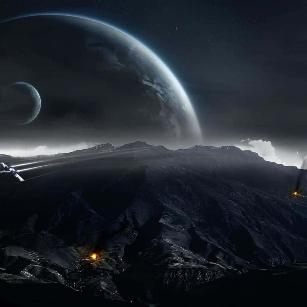 Planeta E Lua De Star Wars Em Tom Escuro Para Papel De Parede De Ipad. Papel de Parede
