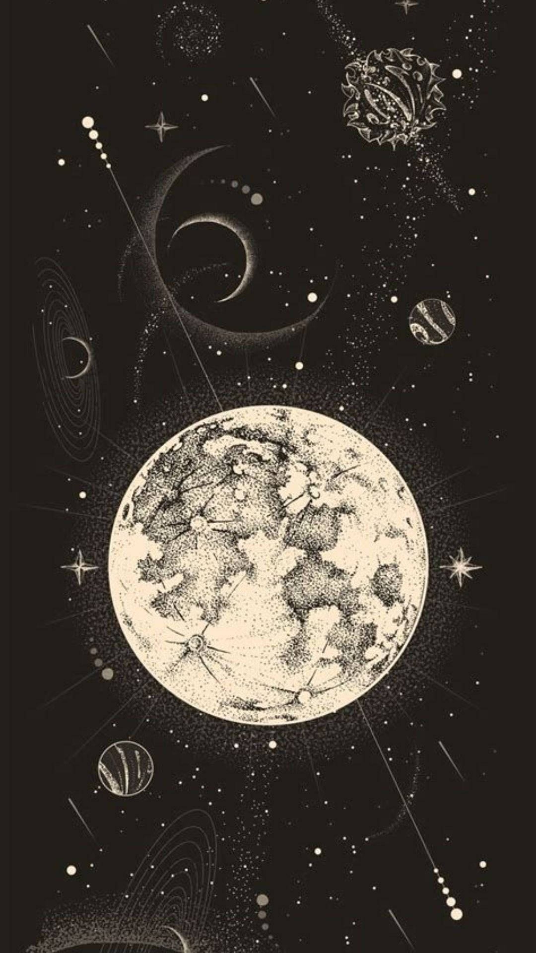 Dark Iphone Aesthetic Moon Planets Wallpaper