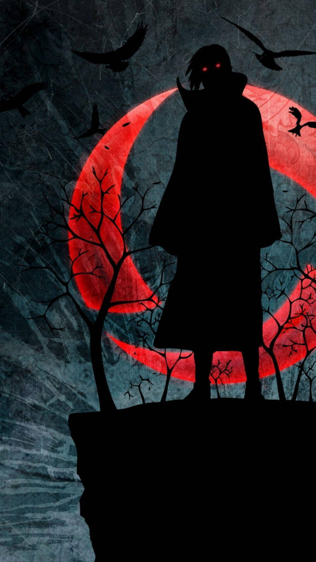 Itachi Uchiha In Front Of The Red Moon Animated Wallpaper