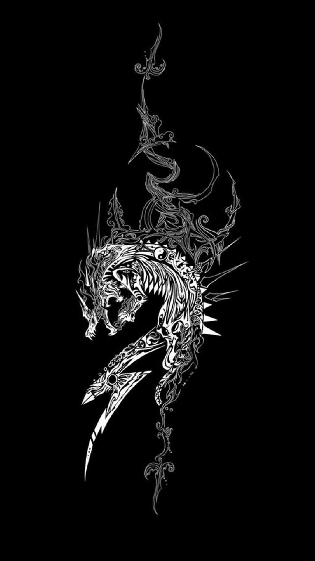 A Black And White Dragon Tattoo On A Black Background Wallpaper