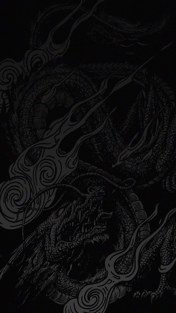 A Black Dragon With Flames On It Wallpaper