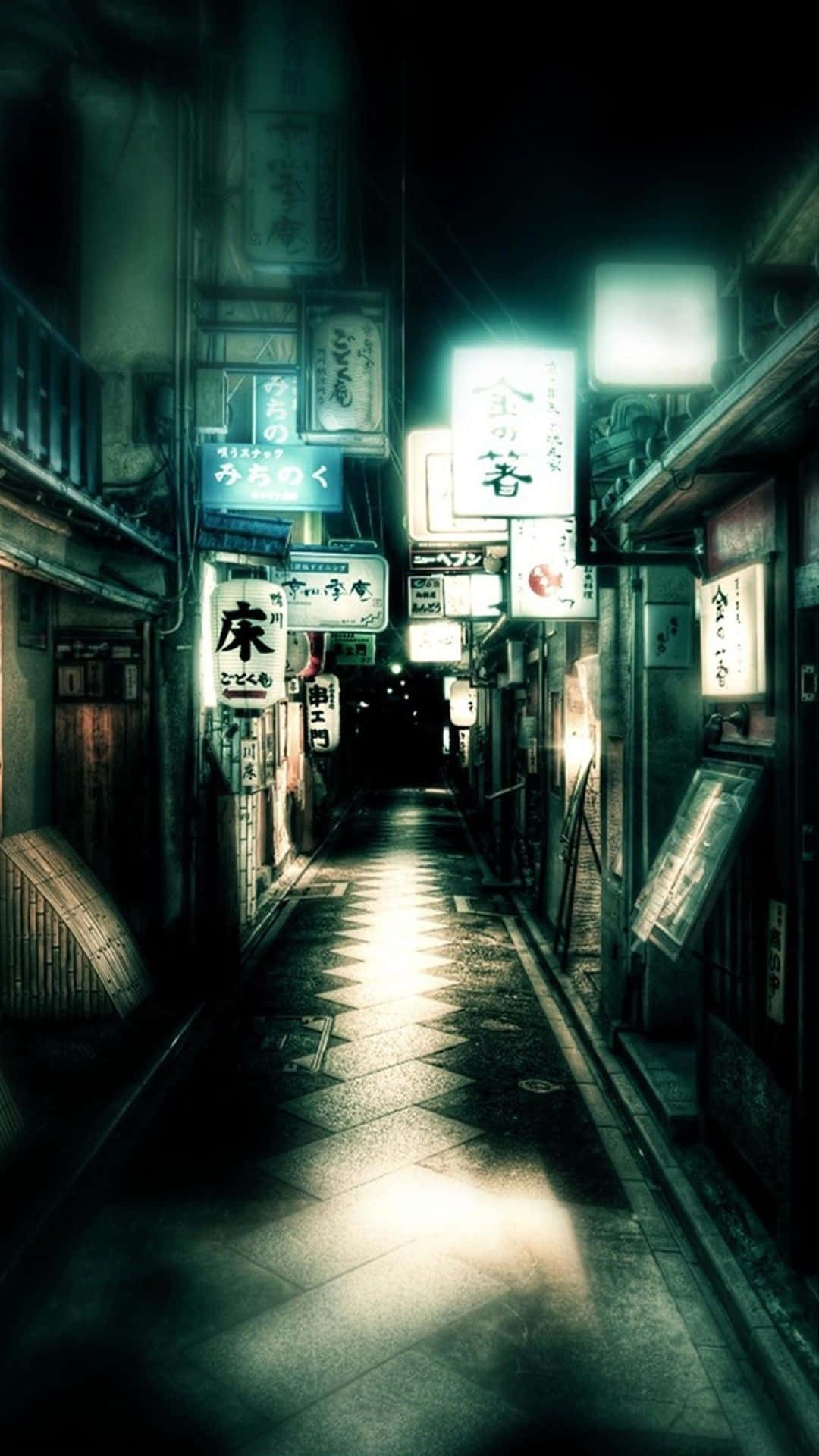 Vidanocturna Oscura Japonesa Con Luces De La Calle Fondo de pantalla