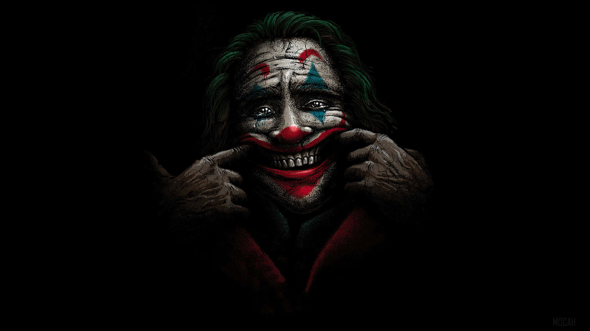 Menacing Dark Joker in his sinister laugh Wallpaper