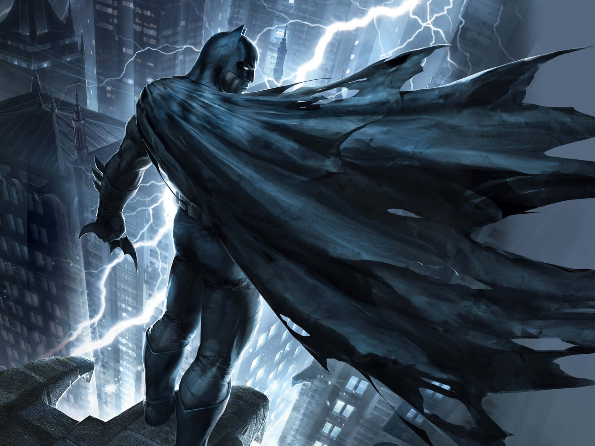 Dark Knight Guardian Over Gotham Wallpaper