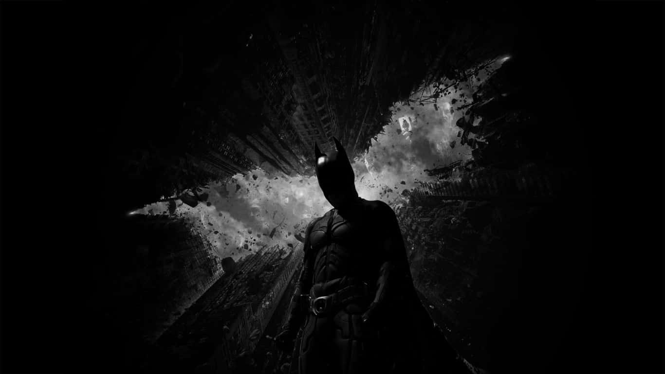 A powerful image of The Dark Knight, the comic book superhero and vigilante who defends Gotham City. Wallpaper