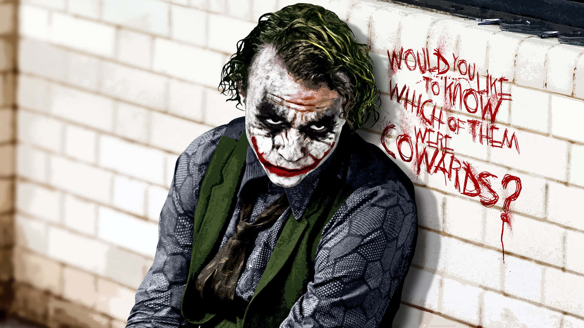 The iconic image of the Joker from the 2008 award-winning movie "The Dark Knight" Wallpaper
