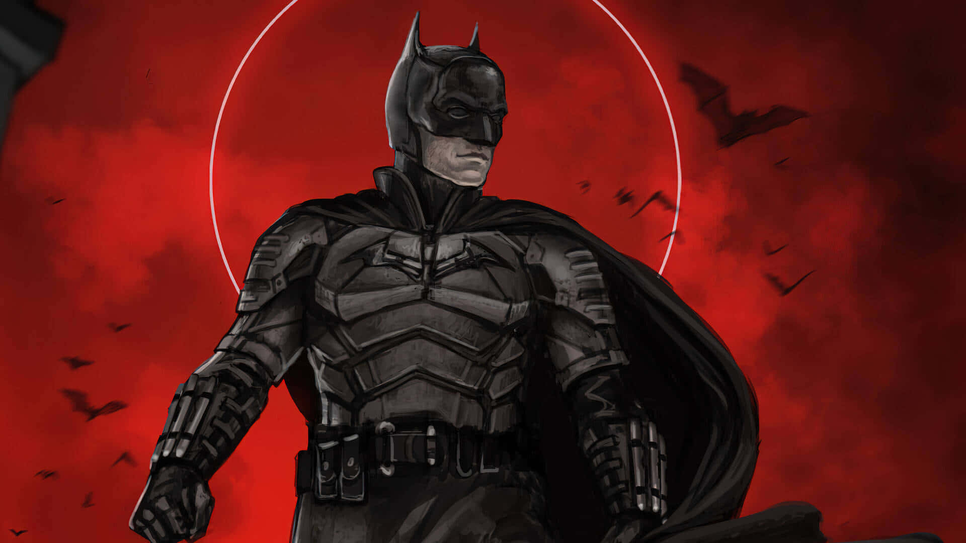 Download Dark Knight Red Sky Batman Illustration Wallpaper | Wallpapers.com