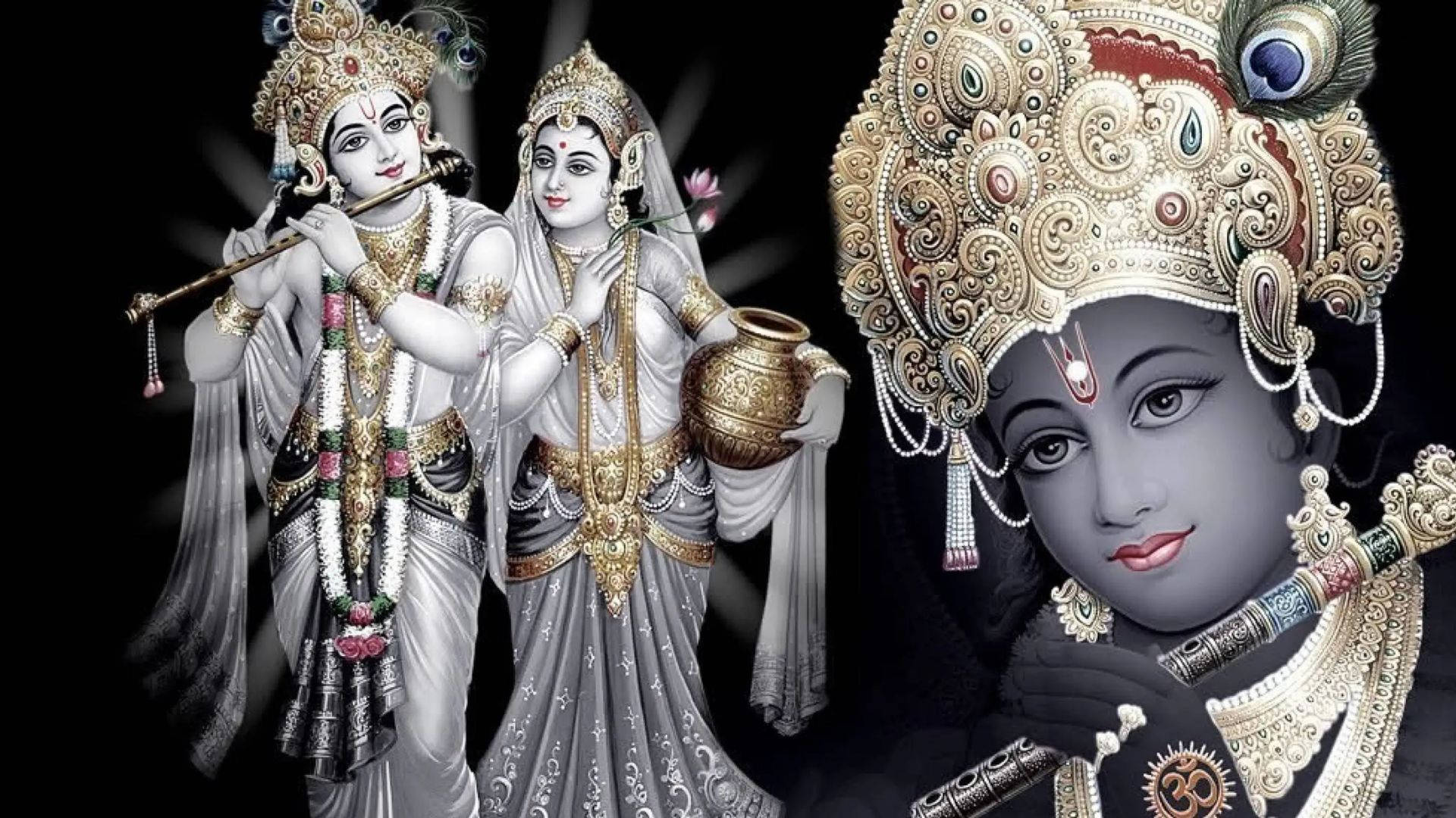 Mørke Krishnas Med Fløjter Wallpaper