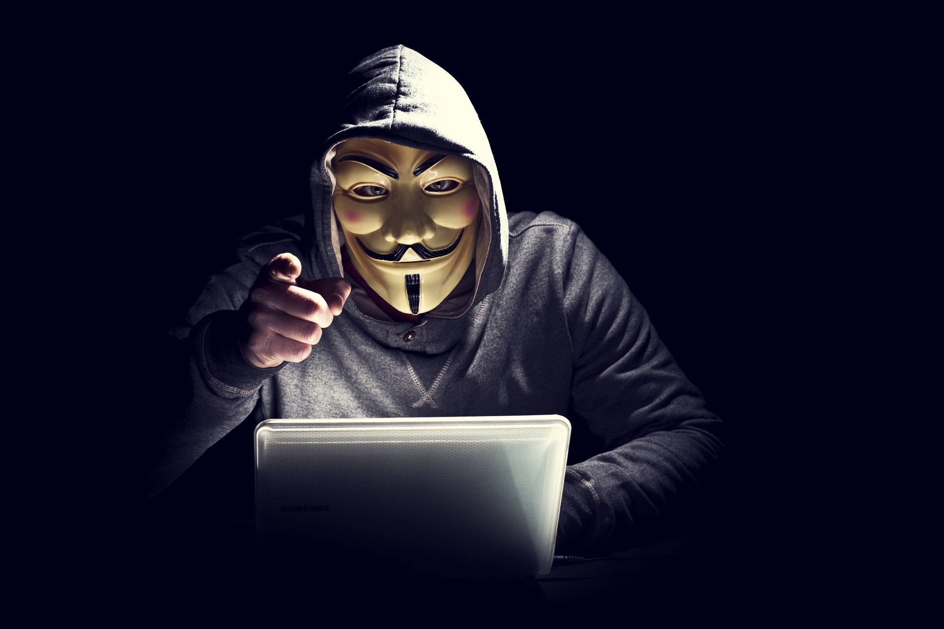 Dark Laptop Hacker Guy Fawkes