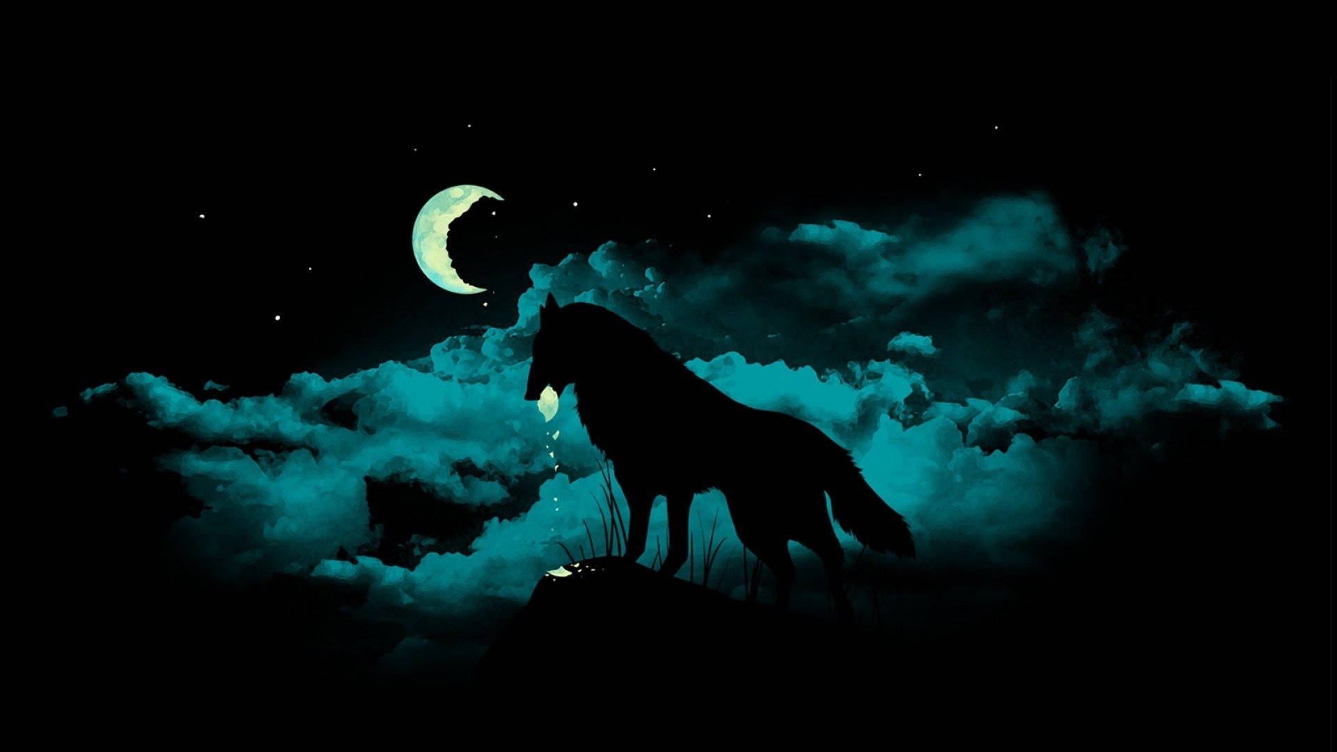 Dark Laptop Wolf At Night Wallpaper