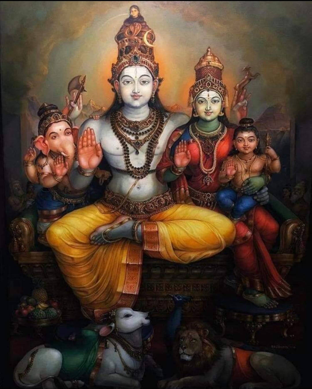Sfondoscuro Con Laxmi Ganesh Saraswati Shiva Sfondo
