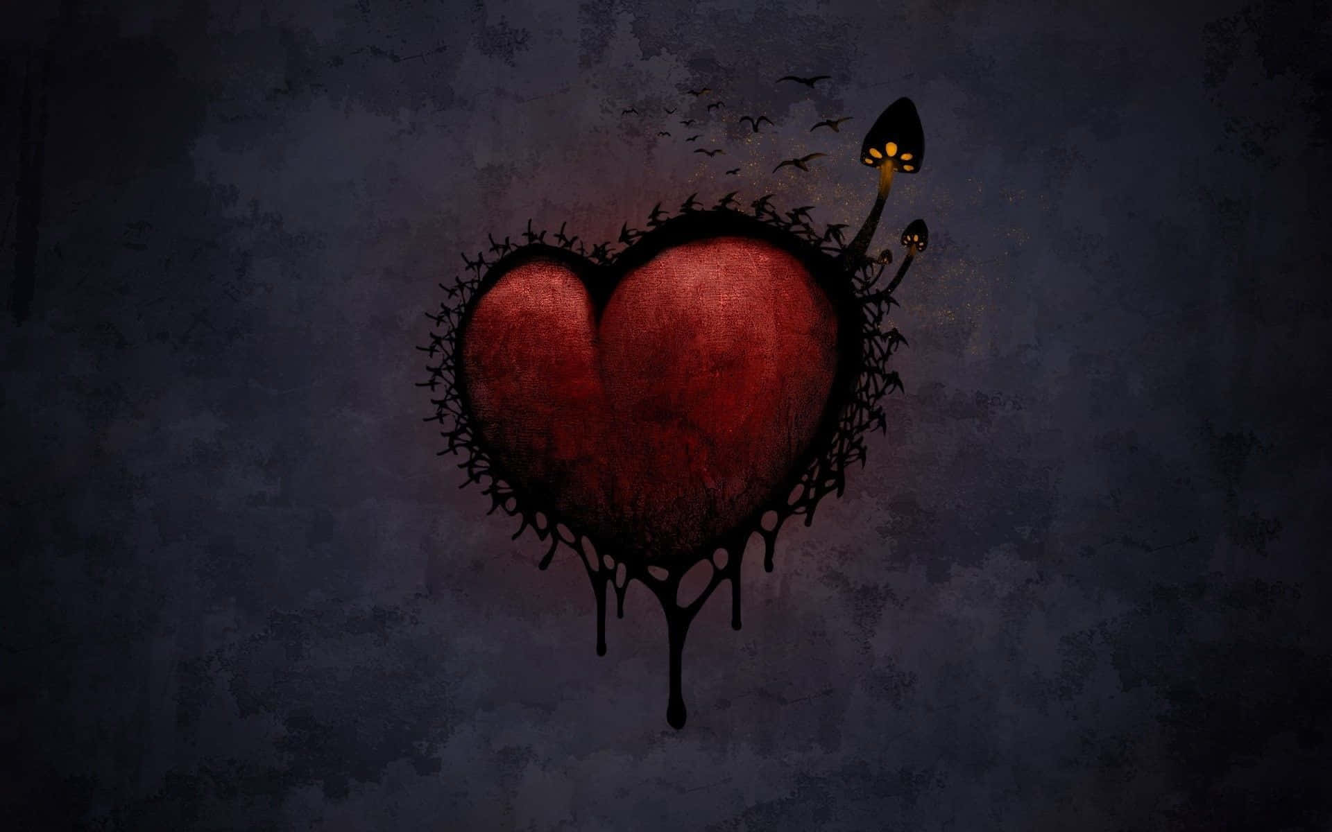 a heart with a bloody splatter on it