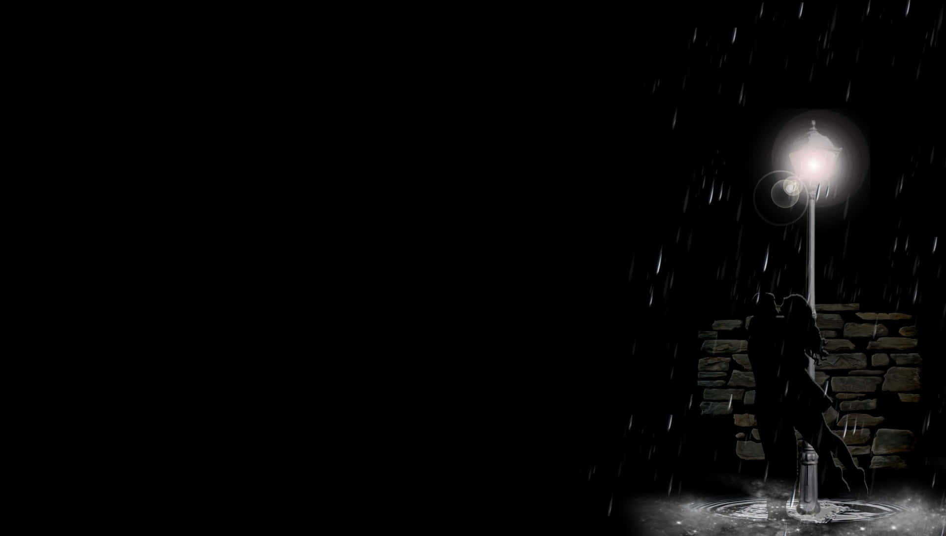 Enkvinna Står Under En Gatulampa I Regnet.