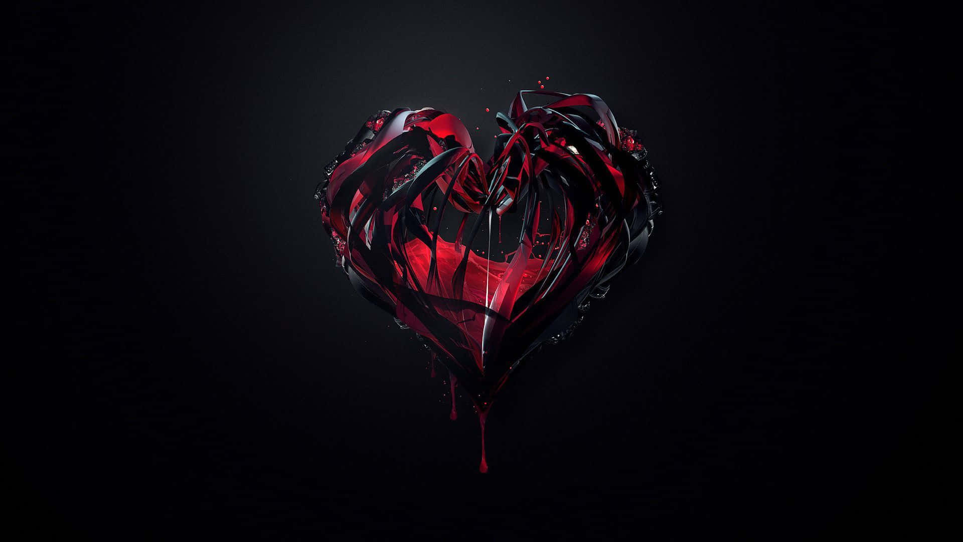 a heart shaped black background with red blood