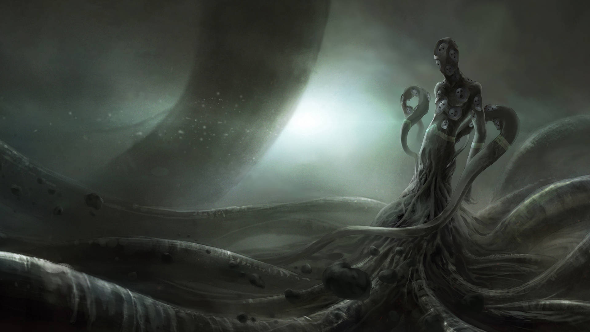 The eerie tentacles of Cthulhu stretching out into the darkness. Wallpaper