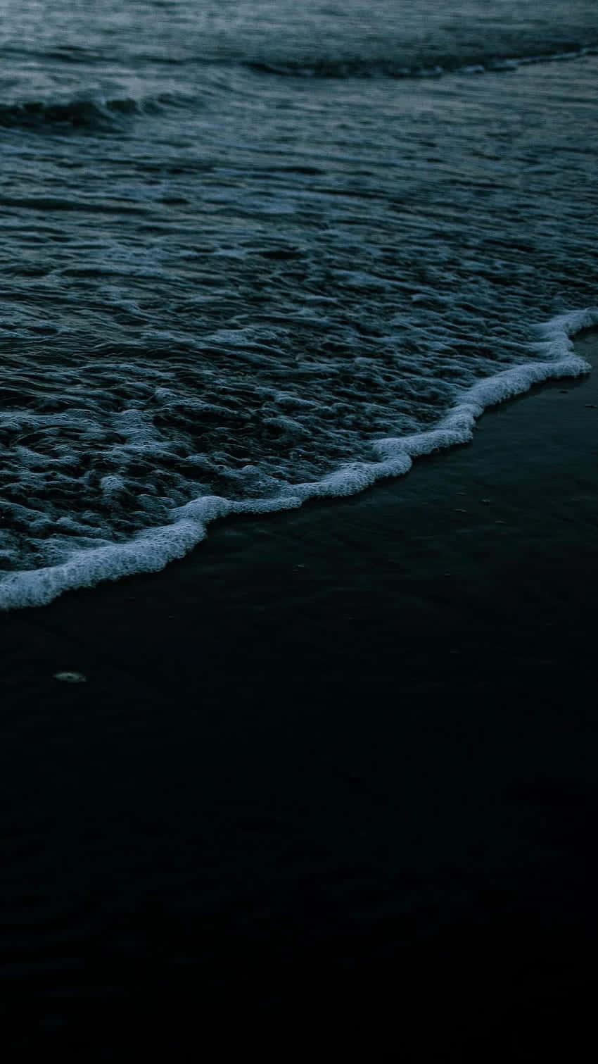 Donkere Somber Strand Golven Nacht Achtergrond