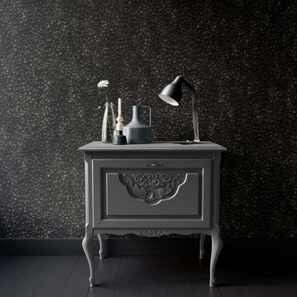 Dark Moody Interior Designwith Classic Console Table Wallpaper