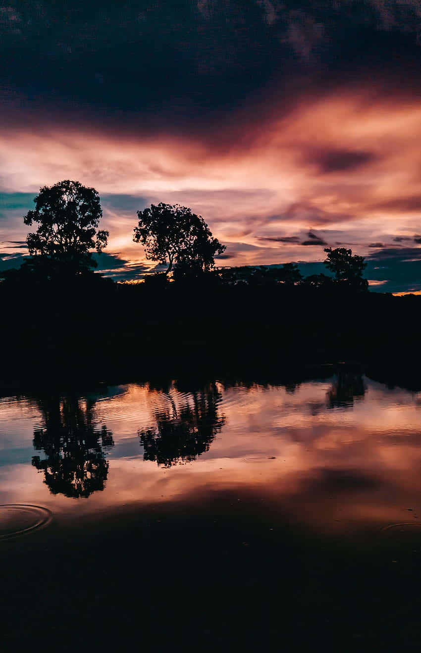 Mørk Stemningsfull Solnedgang Refleksjon Bakgrunnsbildet