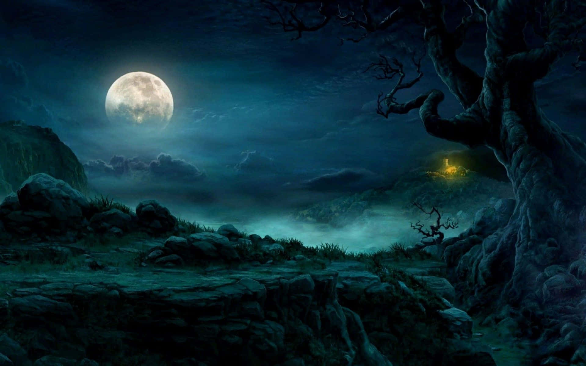 Mysterious Dark Moon illuminating the Night Sky Wallpaper