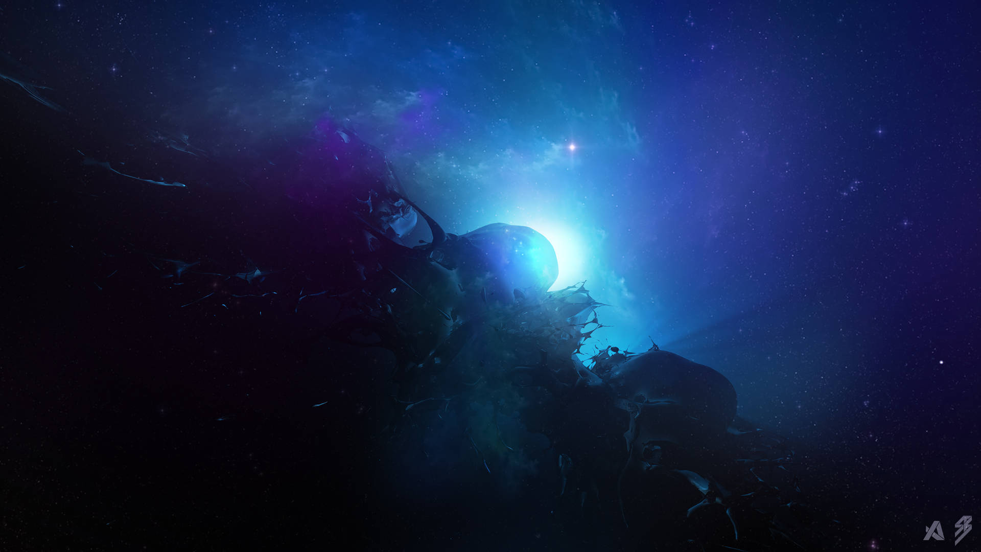 Dark Nebula Blue Space Phone Wallpaper