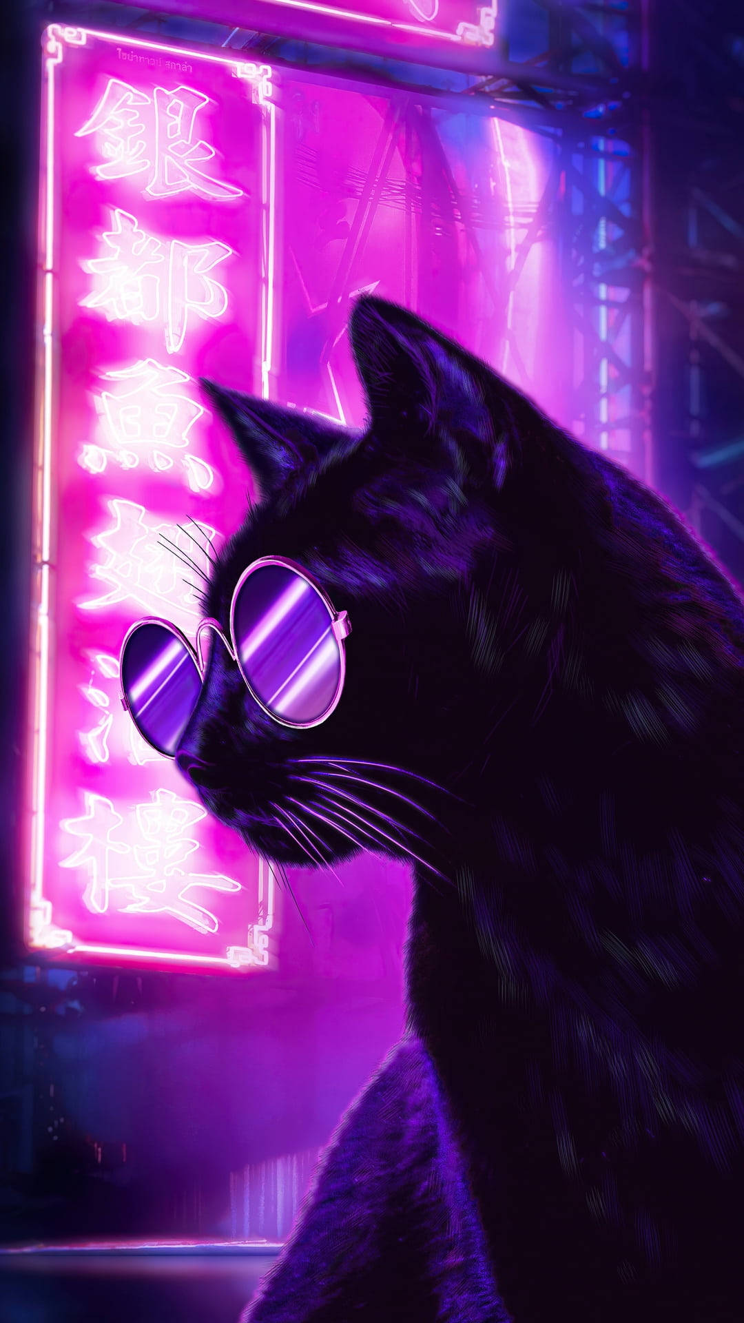 Dark Neon Cat With Glasses